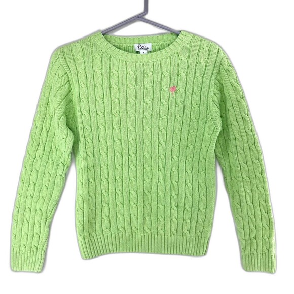 Vintage Lilly Pulitzer Crew Neck Cable Knit Sweater Lime Green Cotton Size S - Picture 1 of 7